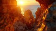 © StarzDream - Golden Sunlight at Dusk Over Ocean Formations