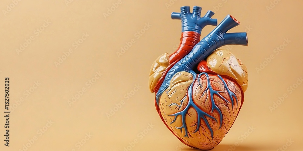 Realistic model of a human heart showcasing arteries and veins against ...