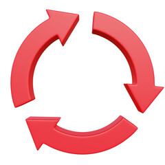 red plastic loop arrows 3d icon isolated on transparent background.