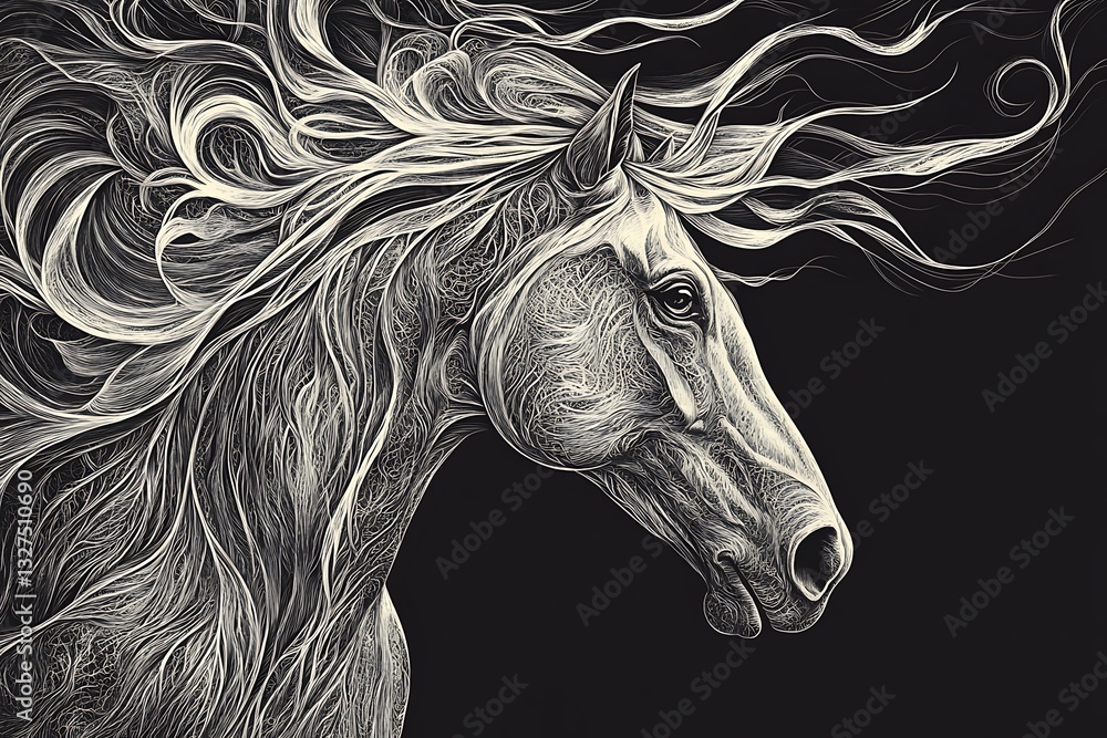 Stock-Illustration „Colt head with waving hair noting rich scored bits ... Stock-Illustration „Colt head with waving hair noting rich scored bits ...