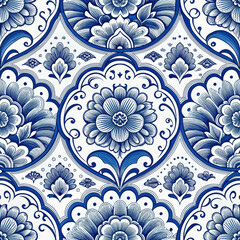 floral pattern design in blue and white with intricate details and curves