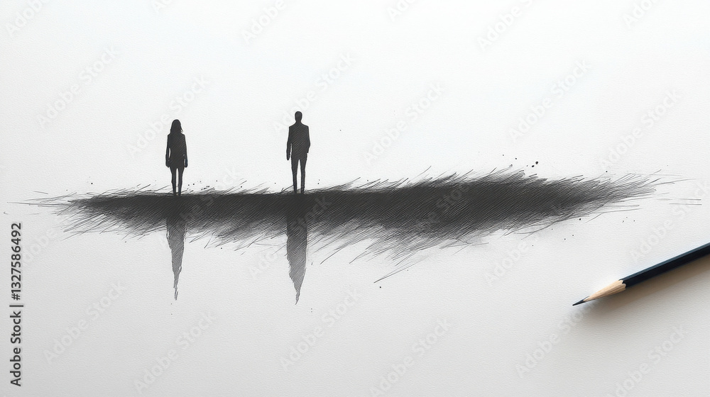 Civilization Drawing Shadow A simple shadow drawing of two people drawn in black ink on white paper ...