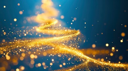 Wall Mural - a shimmering golden christmas tree formed by swirling light trails against a deep blue background. e