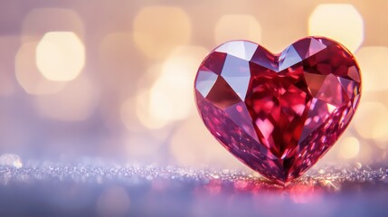 Canvas Print - a sparkling red heart-shaped gemstone, possibly a ruby or red diamond, catches the light against a s