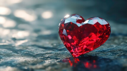 Canvas Print - a sparkling red heart-shaped gemstone, possibly a ruby or red diamond, catches the light against a s