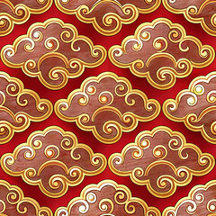 auspicious cloud pattern in gold on red background, creating vibrant design