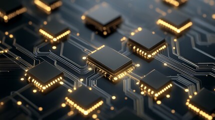 Wall Mural - abstract digital network circuit board background featuring glowing connections and data dots in blu