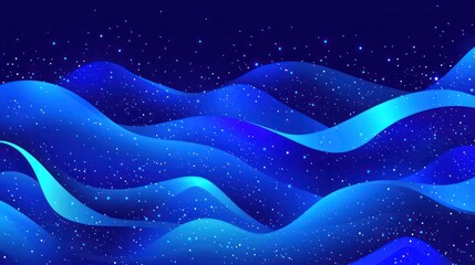 Wall Mural - abstract wavy lines in dark blue and light blue, starry background, digital art, graphic design elem