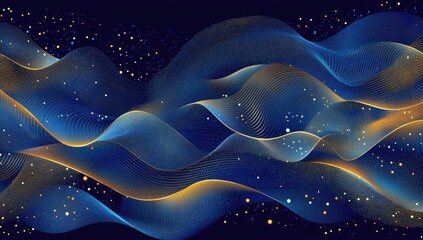 Poster - Abstract gold and blue wave pattern