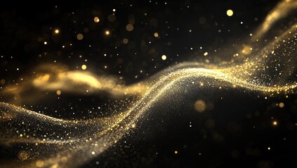 Poster - Golden shimmering waves on a dark background