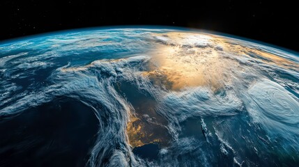 Wall Mural - a stunning view of earth from space, showcasing continents and oceans against a dark backdrop, highl