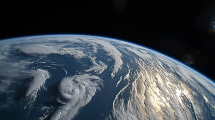 Wall Mural - a stunning view of earth from space, showcasing continents and oceans against a dark backdrop, highl