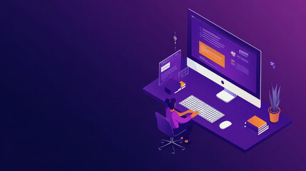 Wall Mural - creative flat web design concept, vector illustration. business people designer work technology, tea