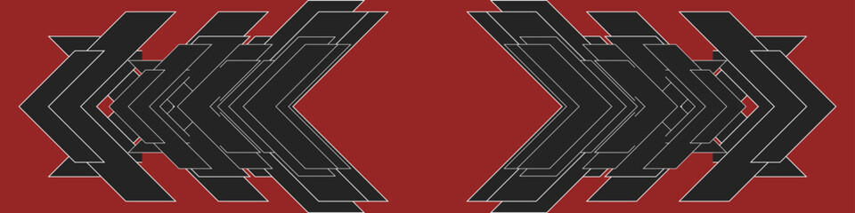 Fototapete - Black vector arrows with white outlines on red background.