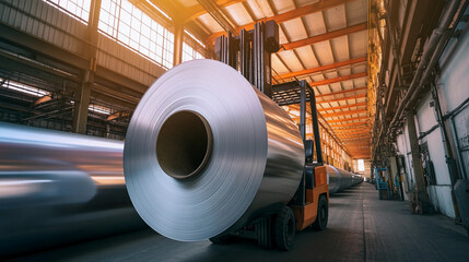 Aufkleber - Large aluminum steel roll being moved in industrial facility Generative AI