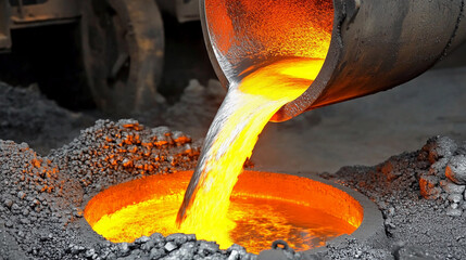 Aufkleber - Steel pouring process in a metallurgical facility Generative AI