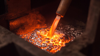 Aufkleber - Metal pouring process in induction furnace at a workshop Generative AI