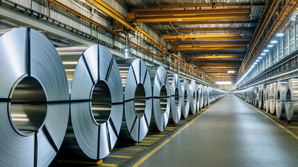 Aufkleber - Storage of rolled lead metal sheets in manufacturing facility Generative AI