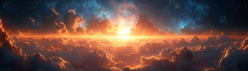 Wall Mural - a breathtaking view of a beautiful sunrise or sunset casting a golden glow over a sea of clouds