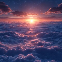 Wall Mural - a breathtaking sunset over a sea of clouds, with the sun casting a golden glow on the horizon