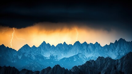 Wall Mural - a majestic mountain range bathed in lightning amidst the cloudy sky above its peak