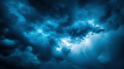 Wall Mural - a dark blue sky with a lightning bolt in its center and ominous clouds in the background