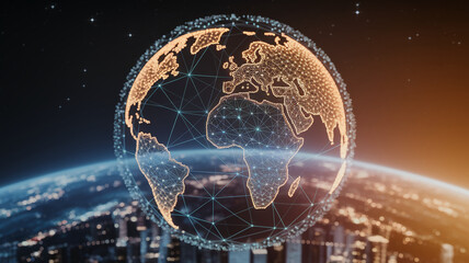 Wall Mural - global network connection visualization, a glowing earth with interconnected nodes, symbolizing worl