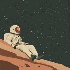 Wall Mural - an astronaut is seated on a planet gazing at the stars