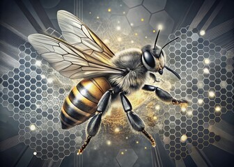 Wall Mural - grayscale bee in flight: geometric abstract fashion photography