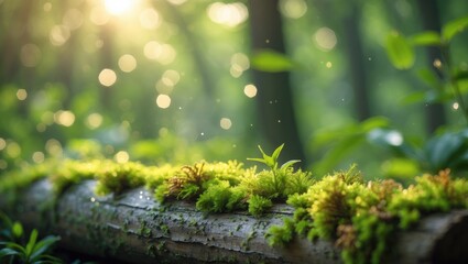 Poster - Green moss-covered log backdrop for showcasing product montages