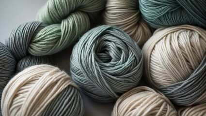 Poster - Multicolored grey wool yarn. Close-up of grey skeins of wool.
