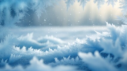 Poster - Frozen design on a winter window. Blue ice winter backdrop, texture blue wallpaper. Frozen blue backdrop.