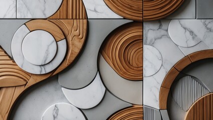 Poster - Geometric seamless decoration composed of wood, marble, concrete, cement, and stone.