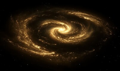 Wall Mural - cosmic spiral galaxy swirling in deep black and golden tones, illuminated by subtle starlight creati