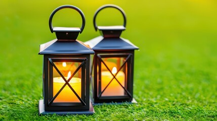 Wall Mural - a stunning black lantern with a flickering candle illuminates the park, casting enchanting shadows i