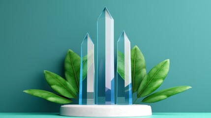 Wall Mural - a stunning crystal glass podium in blue and white, ideal for showcasing new products and captivating