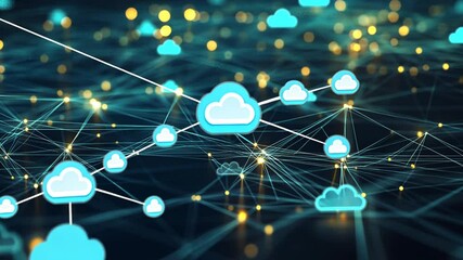 Abstract cloud technology background with glowing nodes and interconnected lines