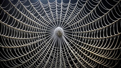 Intricate White Spiderweb on Black Background - Banner Design Stock Photo