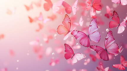 Wall Mural - Fluttering butterflies nature scene digital art soft background close-up serenity and beauty