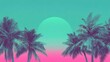 © Pure Imagination - Pixel Art Palm Trees at Sunset with Pink and Teal Gradient