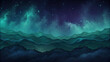 © DuckyArt9 - serene landscape of layered waves in shades of blue and green under starry night sky