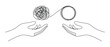 © Olga Rai - Continuous one line drawing of mental health concept. Chaotically tangled line and untied knot in form of circle. Unravels bad mental health. Doodle Vector illustration