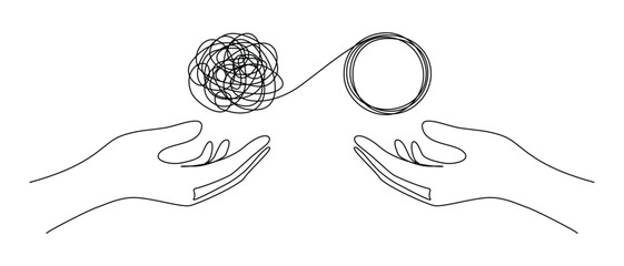 Wall Mural - continuous one line drawing of mental health concept. chaotically tangled line and untied knot in fo