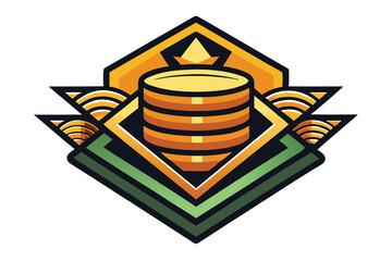 Aufkleber - Vector illustration of a stylized coin stack emblem designed with geometric shapes, featuring bold colors and dynamic lines