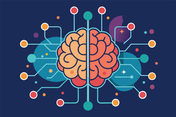 Leinwandbilder - Creative illustration of a brain with digital connections representing technology and innovation in the field of neuroscience