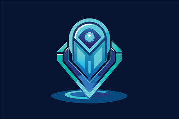 Aufkleber - Stylized blue vector logo with geometric shapes representing technology and innovation in a modern design