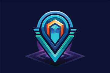 Aufkleber - Stylized blue vector logo with geometric shapes representing technology and innovation in a modern design