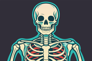 detailed vector illustration of a human skeleton showcasing its anatomical structure in a vibrant bl