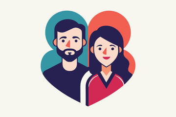Poster - Vector illustration of a couple inside a heart, symbolizing love and connection in a modern design style, perfect for celebrating relationships