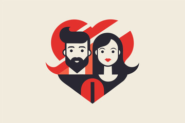 Poster - Vector illustration of a couple inside a heart, symbolizing love and connection in a modern design style, perfect for celebrating relationships